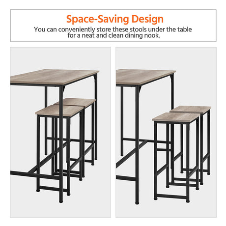 Yaheetech 3 Piece Industrial Bar Table Set with Backless Stools - Stylish Counter Height Kitchen Furniture for Small Spaces Yaheetech