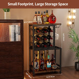 Nuovoware Wine Rack Freestanding Floor, 3 Tier Wine Rack Tabletop with Glasses Holder, Versatile Liquor Stand for Home Bar, Mini Bar Table Corner Liquor Whiskey Wine Display Stand, Black+Brown Nuovoware