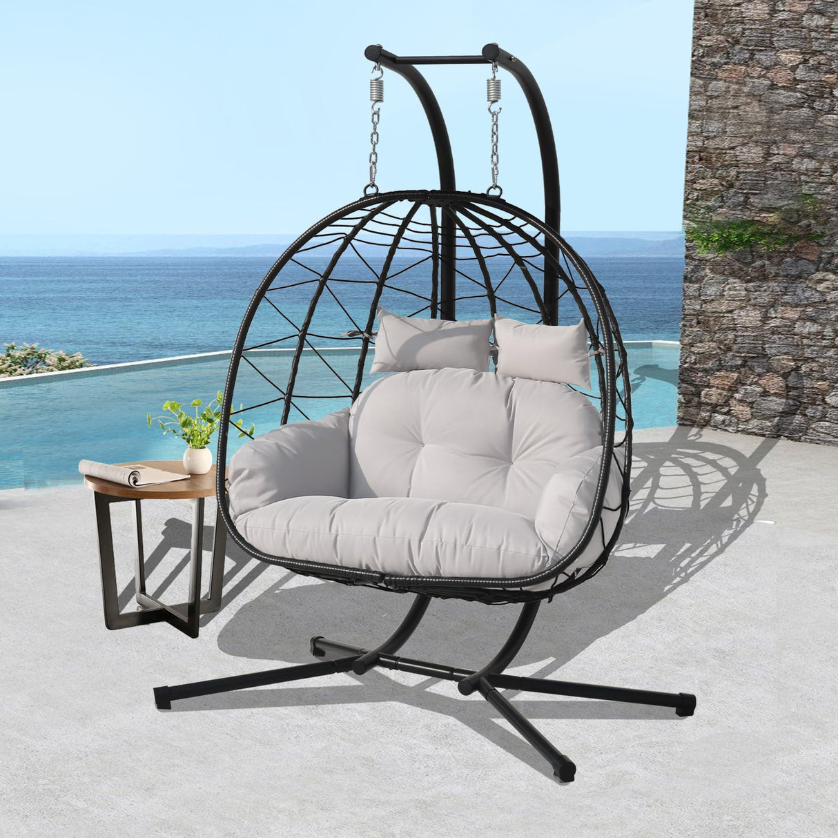 Double Hammock Egg Chair 2 Person Egg Chair Indoor Outdoor Swing with Stand Patio Wicker Hanging Chair Widened and Enlarged for Balcony Bedroom Porch Adults Kids VERASCOT