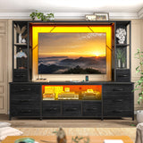 65" TV Stands for Living Room, Large Wall Unit Entertainment Center with 11 Fabric Drawer,Dresser TV Stand with 2 LED Lights & Power Outlets,TV Stand for Bedroom with Storage Shelf,Black EnHomee