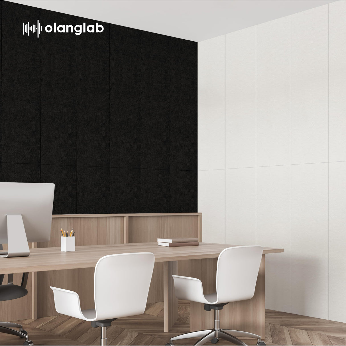 Olanglab Acoustic Wall Panels 6 Pack, 48 x 12 per Acoustic Panels Sound Absorbing, Decorative Sound Panels for Home Studio and Office, Plain Black Olanglab