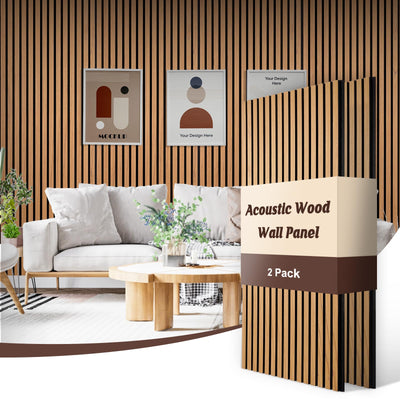 QUEENLINK Wood Slat Wall Panels, 2 Pack Acoustic Panels 47.2" × 23.8", 3D Fluted Sound Absorbing Wall Panel for Home & Office Decor, Noise Reducing Interior Wall Treatment (Oak)