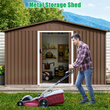 Acekool 8x10 FT Outdoor Metal Storage Shed, Large Garden Tool Shed with Lockable Door and Vents, Waterproof Galvanized Metal Sheds for Tools & Equipment, Garbage Can, Bike, Mower, Brown Acekool