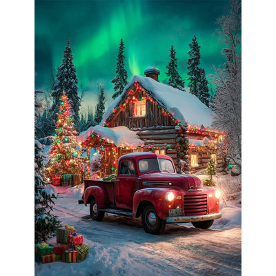 xackcme Red Truck Diamond Painting Kits for Adults, Christmas Diamond Art Kits for Adults, Round 5D Aurora Gem Art Kit for Adult DIY Crafts Kit Gift Home Wall Decor Gifts (16x12 inch)