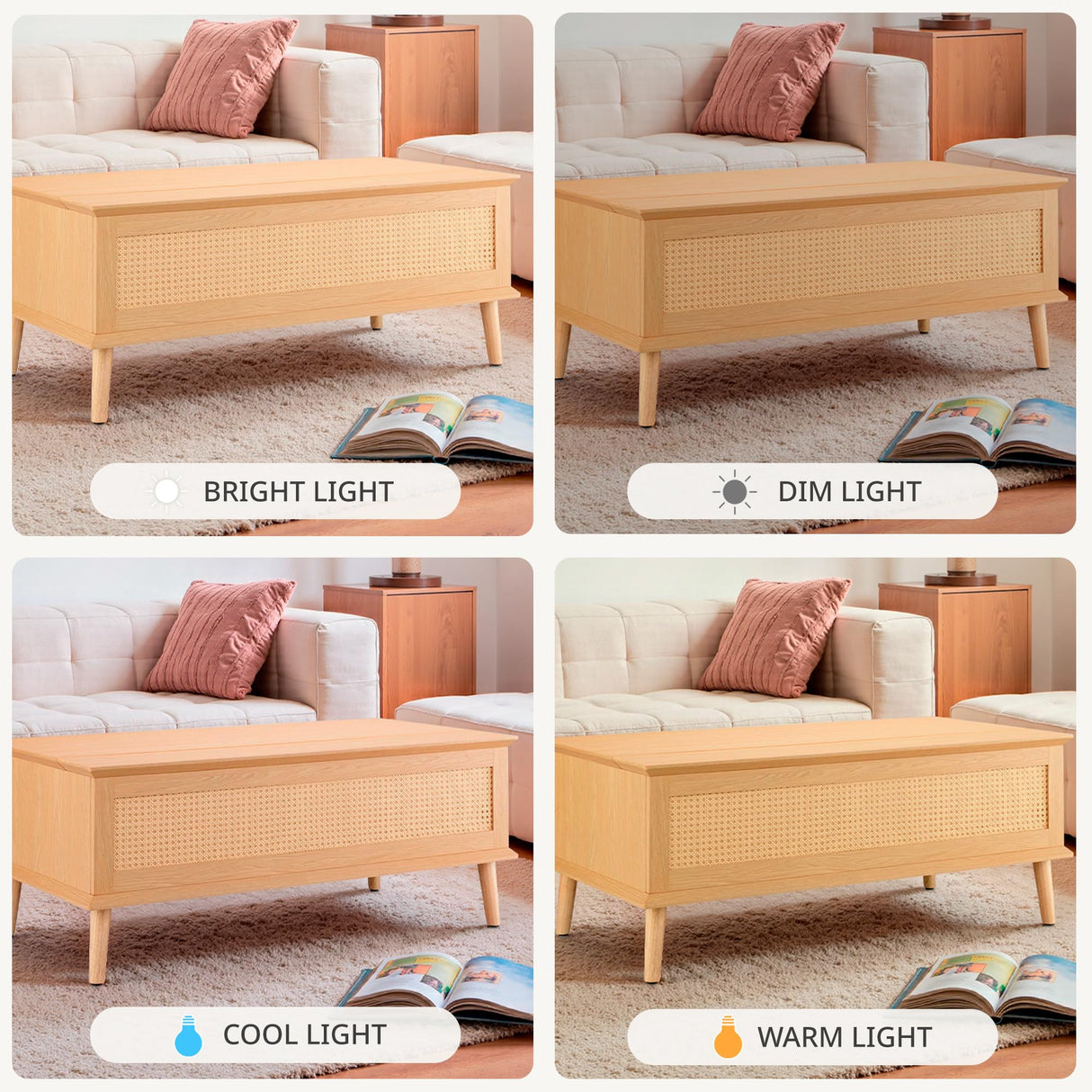 INK+IVY Coffee Table for Living Room Lift-Top Design with Storage, with Rattan Accent, Mid-Century Modern Décor Compact Furniture for Apartment, Home Office, 42" W, Natural INK+IVY