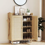 Shoe Cabinet - Rattan Shoe Cabinet for Entryway, Shoe Storage Cabinet with Adjustable Shelves, Natural Shoe Cabinet, Farmhouse Freestanding Wood Shoe Rack Organizer for Closet, Living Room, Hallway IANUE