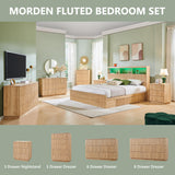 wow97e Fluted Night Stand with Charging Station, 21.65" Nightstand with Drawer, 3 Drawer Dresser for Bedroom, Morden End Table Bedside Table Chests of Drawers for Bedroom, Living Room, Natural wow97e