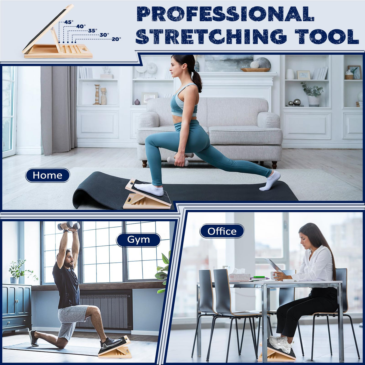 Portable Wooden Slant Board for Calf Stretching Squats Calf Stretcher Pilates Physical Therapy Equipment Adjustable Incline Board for Knees Ankle Heel Feet Leg NORBASE