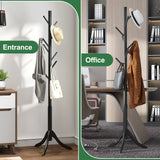 kiplant Black Coat Rack Stand, Bamboo Wood Freestanding Coat Tree with 8 Hooks, Hallway Entryway Hat Hanger Organizer Standing for Bedroom, Office, Clothes, Jackets, Bags, Umbrallas kiplant
