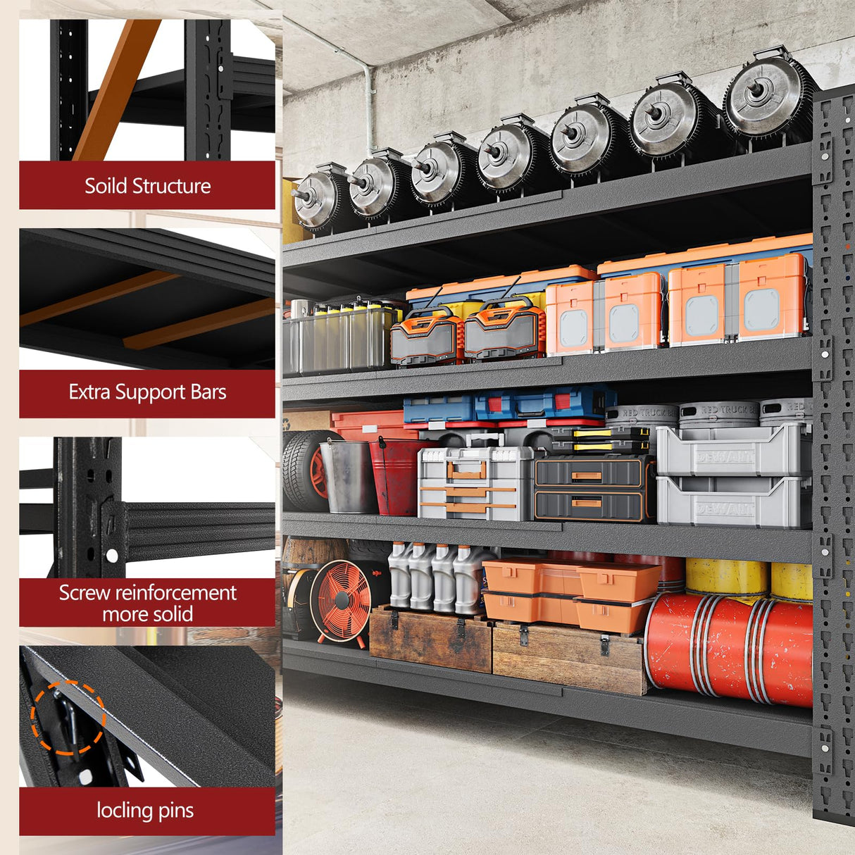 RAVIGIN 8000LBS Storage Shelves, 68" W Garage Shelving Heavy Duty Metal Adjustable Garage Shelves, Shelving Units Industrial Shelving for Warehouse, 68" W x 24" D x 63.4" H, Black RAVIGIN
