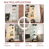 4-Tier Glass Display Cabinet with LED Lights & PE Rattan Drawers, Glass Curio Cabinets Collectibles Display Case on Wheel, Tempered Glass Freestanding Bookshelf for Living Room Bedroom Office, Black TehRecBT