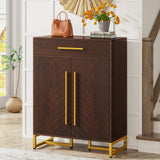 Tribesigns Shoe Cabinet with Doors, 20 Pairs Shoe Storage Cabinet with Drawer for Entryway, Modern Shoe Rack Organizer with Adjustable Shelves for Hallways Bedroom Living Room, Walnut & Gold Tribesigns