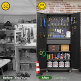 Reemoon 71" H Metal Garage Storage Cabinet with Wheels and Doors,Rolling Tool Storage Cabinet with Pegboard and Drawer for Garage Warehouse Home,Required Assembly,Black Reemoon