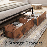 Vintage Brown & Gray LIKIMIO Queen Bed Frame with Storage Headboard and Charging Station LIKIMIO