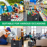 MACOPRO Folding Utility Cart Portable Rolling Crate Handcart Shopping Trolley Collapsible Tool Box, with Lid, Basket on 4 Rotate Wheels, for Grocery, Office, Luggage, Teacher (Black) MACOPRO