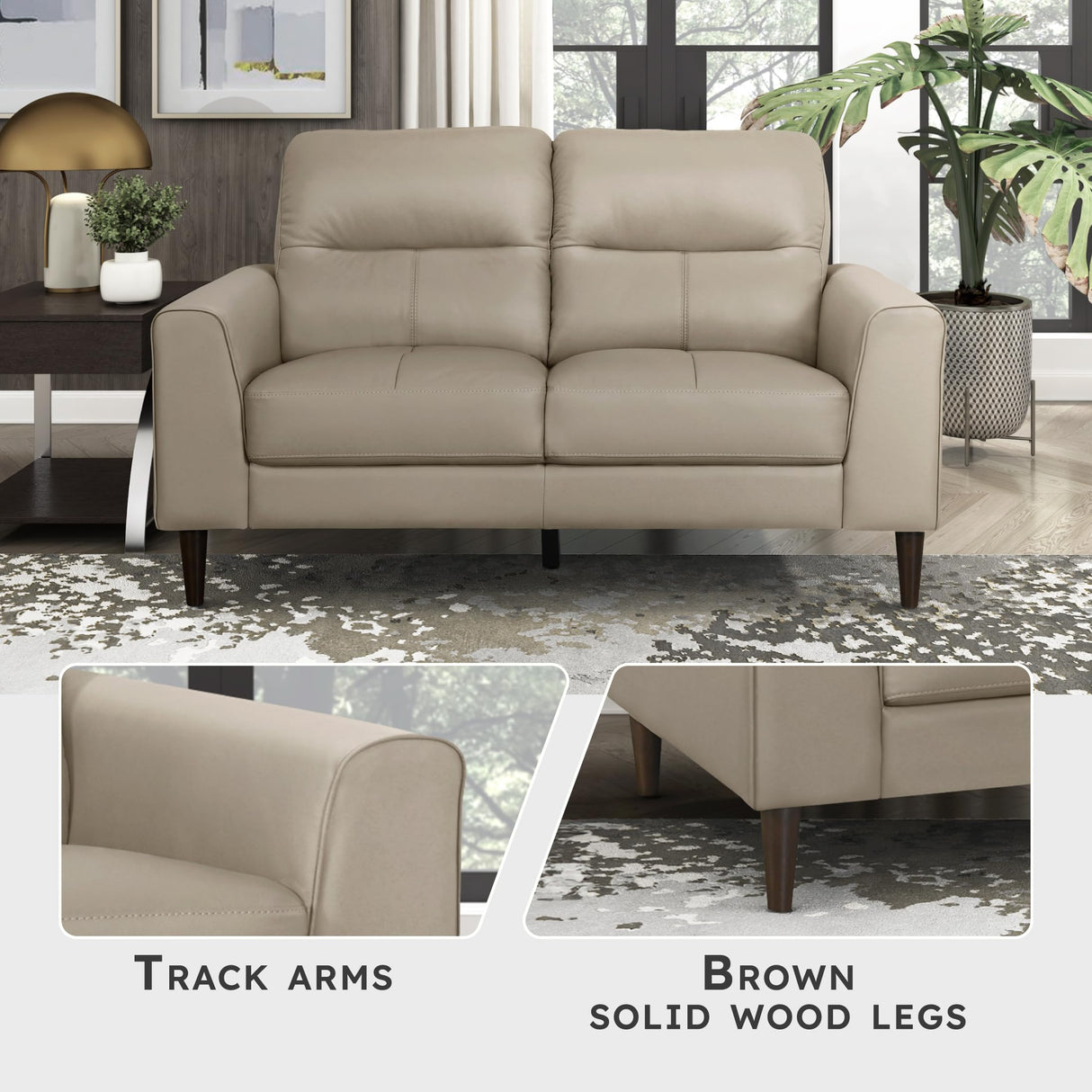 Lexicon Leather Loveseat Sofa, Modern Couch Sofa, Oversized Loveseat, Top Grain Leather Sofas for Living Room, Bedroom, Office, Apartment, Waiting Room, 2-Seater Loveseat, Latte Lexicon