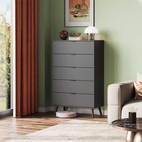 WLIVE 5 Drawer Dresser for Bedroom, Tall Wooden Dresser, Black Dressers Storage Organizer with Sturdy Metal Handle, Chest of Drawers for Living Room, Hallway, Closet WLIVE