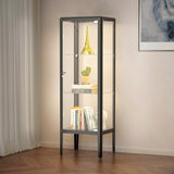 Ryoko Glass Display Cabinet with LED Light, Adjustable 3-Shelf Shelves, Curio Cabinets Metal Storage Display Case for Living Room Bedroom Office (Dark Grey) Ryoko