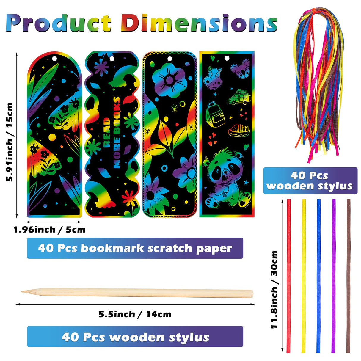 GOMANCHE 40 Sets Scratch Art for Kids, 4 Styles Magic Rainbow Bookmarks Craft Kit, Scratch Paper Art Sets for Students Party Bag Fillers GOMANCHE