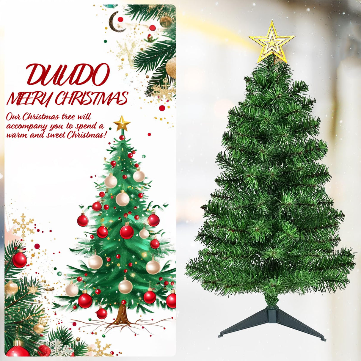 DUUDO 3FT Premium Hinged Artificial Holiday Small Mini Christmas Tree for Tabletop,Home, Office, Indoor and Outdoor Holiday Decoration,Easy Assembly Metal Hinges & Foldable Base DUUDO