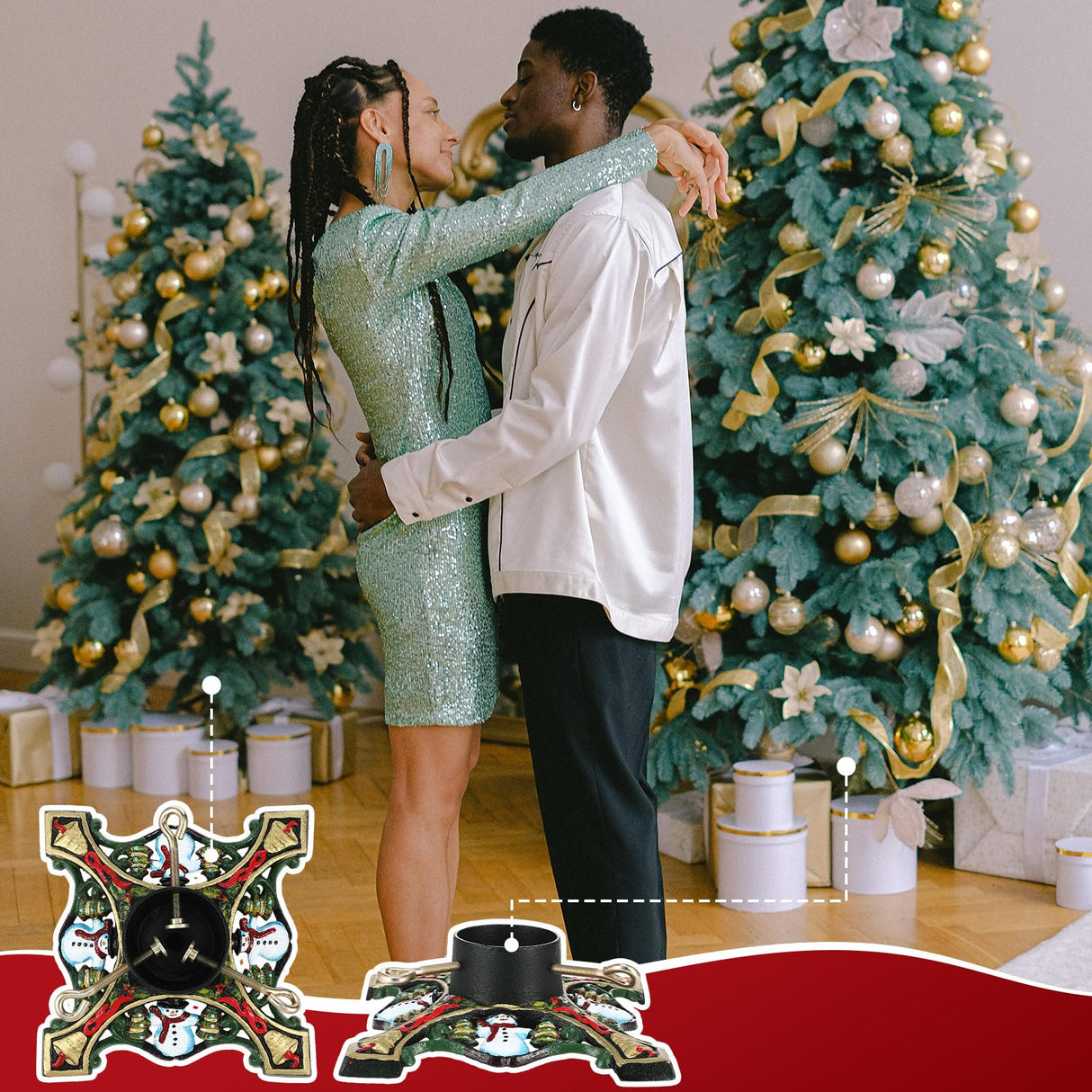 Gisafai Christmas Tree Stand 9.4 x 3.5 Inches/ 240 x 90 mm Green Tree Base Stand with Water Reservoir Snowman Christmas Tree Holder Base for Real Trees Xmas Gisafai