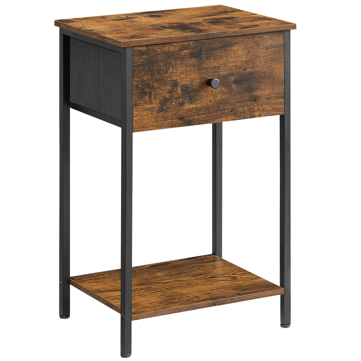 VASAGLE Nightstand, Side Table with Fabric Drawer, 24-Inch Tall End Table with Storage Shelf, Bedroom, Rustic Brown and Black ULGS021B01 VASAGLE