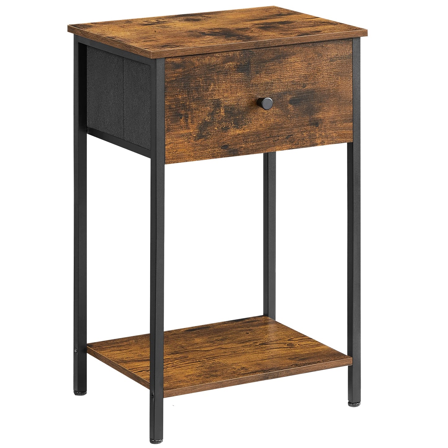 VASAGLE Nightstand, Side Table with Fabric Drawer, 24-Inch Tall End Table with Storage Shelf, Bedroom, Rustic Brown and Black ULGS021B01 - WoodArtSupply