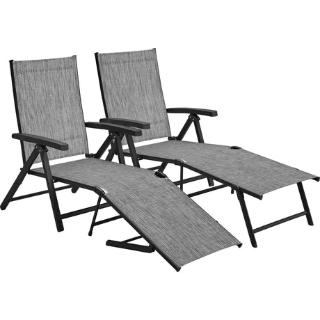 Yaheetech Outdoor Folding Chaise Lounge Set of 2 Patio Reclining Chairs w/Adjustable 7-Position Back for Beach Pool Garden Yard Deck Gray Yaheetech