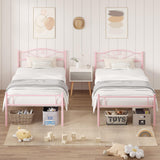 VECELO 14 Inch Twin Size Metal Platform Bed Frame with Headboard and Footboard, Heavy Duty Mattress Foundation with Steel Slats Support, No Box Spring Needed, Pink VECELO