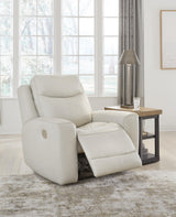 Signature Design by Ashley Mindanao Contemporary Leather Match Upholstered Power Recliner with Adjustable Headrest and USB Ports, Light Gray Signature Design by Ashley