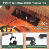 FEZIBO 63" Triple Motor L Shaped Standing Desk with LED Strip & Power Outlets, Height Adjustable Stand up Corner Gaming Desk with Ergonomic Monitor Stand, Rustic Brown Top/Black Frame FEZIBO