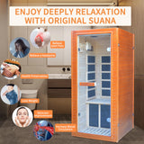 Sauna Mini 1 Person Low EMF Infrared Home Sauna,Hemlock Wood 5 Heating Panels Dry Indoor Sauna,1200W/110V Far Infrared Sauna With Led Reading Lamp,Bluetooth Speakers,Oxygen bar,Digital Controller Prahalum