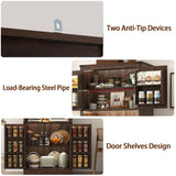 72" Tall Farmhouse Kitchen Pantry Cabinet with LED Light and Power Outlet,Modern Farmhouse Kitchen Storage Cabinet w Load-Bearing Steel Pipe,Barn Doors, Organizer,Food Pantry Cabinets(Rustic Brown) chartustriable