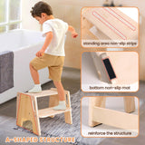Toddler Step Stool, Wooden Height-Adjustable 2-Step Stool for Kids, Potty Training Stool with Handles for Bathroom Sink, Kitchen, Bedroom Woodure