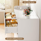 BEWISHOME White Dresser for Bedroom, 6 Drawer Dresser Chest of Drawers, Wood Dressers for Closet, Wide Modern Dressers with Fence for Living Room, Hallway, Entryway, TV Stand, White KCG04W BEWISHOME