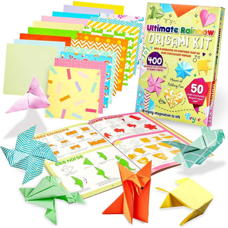 BRYTE Ultimate Rainbow Origami Kit with 450 Fun Colorful Papers, Gift-Ready Crafts for Girls Kids Ages 8-12 BRYTE