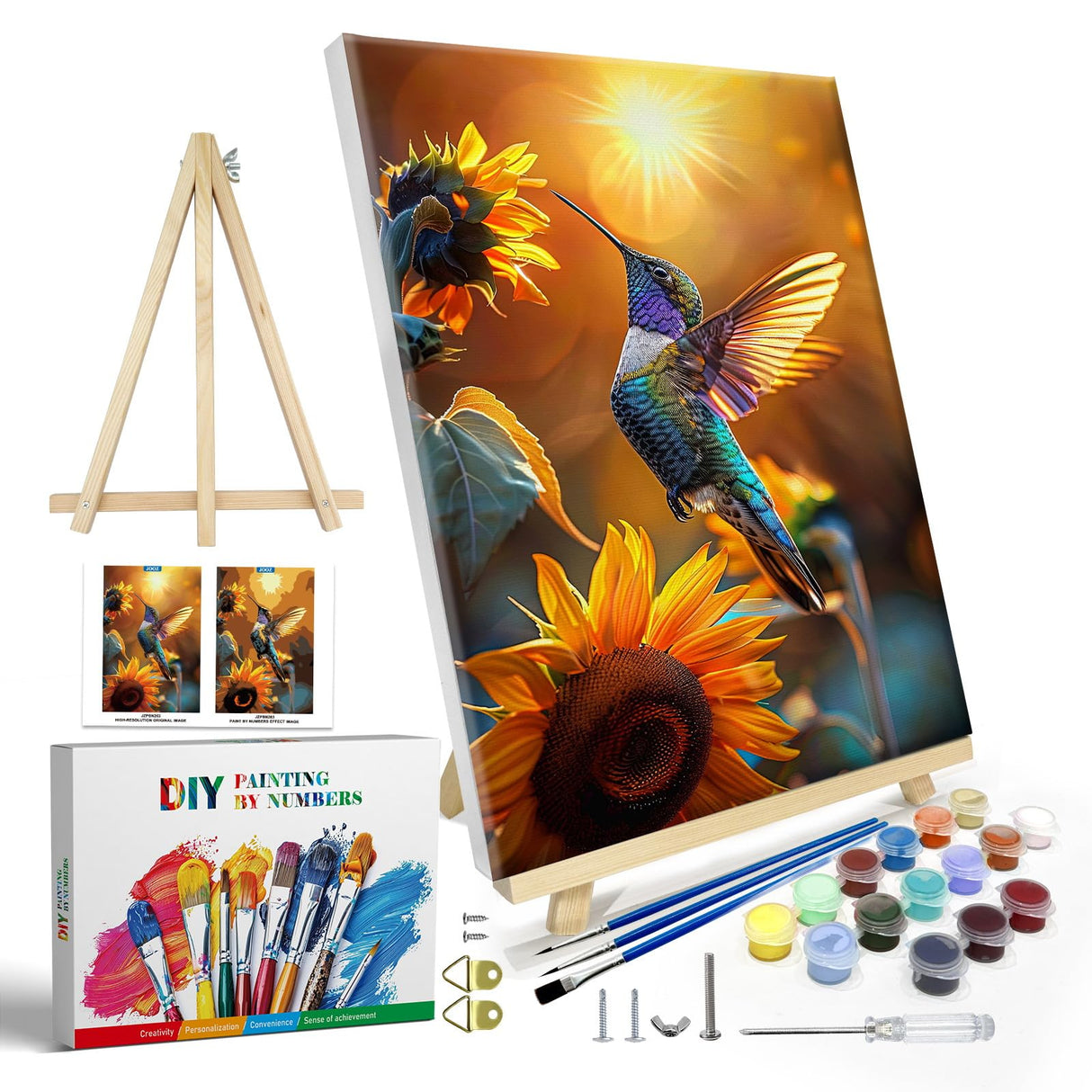 JOOZ Paint by Numbers Kit for Adults with Frame, Hummingbird Paint by Number with Easel, DIY Hummingbird Oil Painting by Numbers, Adult Paint by Number Kits Framed Canvas for Wall Decor 8x12 Inch JOOZ