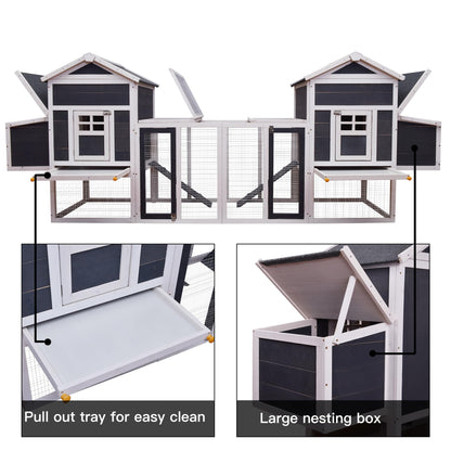 Fuhomtre Outdoor Wooden Chicken Coop with Ventilation Door Removable Tray Solid Wood Pet House Chicken Nesting Box for 6-8 Hens (124 x 27 x 46 in) White+Gray - WoodArtSupply