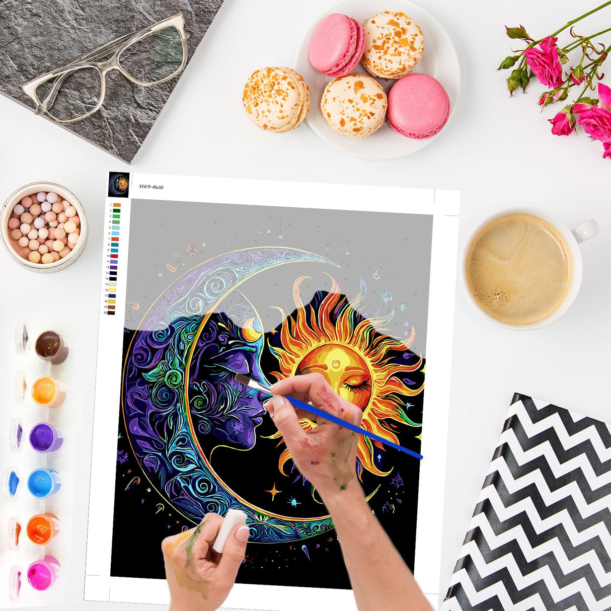 Lxmsja Moon Paint by Numbers Kit for Adults, Sun Acrylic Paint by Numbers for Adults Beginner, DIY Craft Supplies Oil Painting Kits for Home Wall Decor 16x20 inch (No Frame) Lxmsja