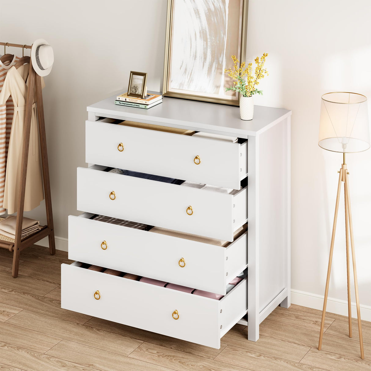 IDEALHOUSE Dresser for Bedroom, Chest of Dressers 37" Tall Dresser for Closet with 4 Drawers Chest with Clothes Storage Cabinet, Drawer Organizer for Bedroom, Living Room, Closet, Hallway, White IDEALHOUSE