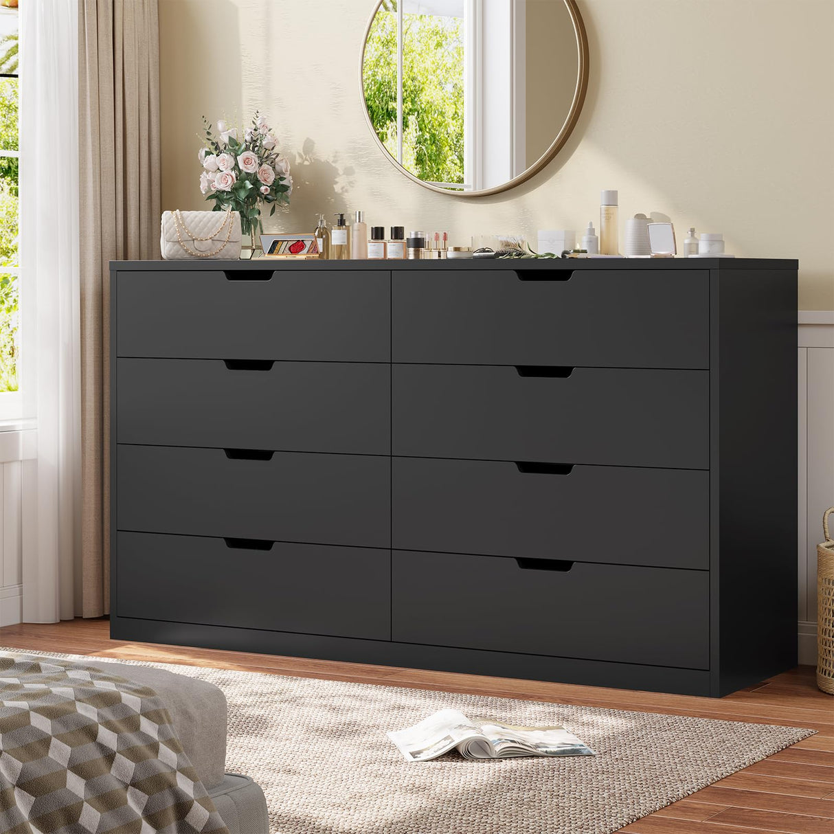 HAUOMS Modern 8 Drawer Dresser, Black Chest of Drawers for Bedroom,Closet Dressers with Drawers for Living Room, Entryway, Hallway HAUOMS
