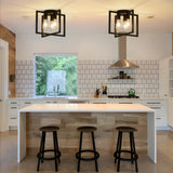 Bosomfr 3-Light Ceiling Light Fixture, Black Semi-Flush Mount Chandelier with Geometric Metal Shade, Farmhouse Industrial Lighting for Kitchen Living Room Bedroom Hallway Foyer, E26 Base Bosomfr