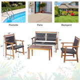 Tangkula 4 Pieces Patio Rattan Conversation Set with Acacia Wood Frame, Patiojoy Outdoor Furniture Set with Chairs & Coffee Table, Sectional Furniture Set for Garden, Backyard, Poolside Tangkula