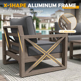 Amopatio Aluminum Patio Furniture Set, 8 Pieces Modern Metal Outdoor Furniture, Faux Wood Grain Finish Frame Patio Sofa Sets with 6" Cushion for Backyard, Dark Grey (Included Waterproof Covers) Amopatio