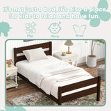 Duxelifin Twin Bed Frames Wood, Wood Twin Bed Frame with Headboard and Footboard, Platform Bed for Bedroom, Guset Room, No Box Spring Needed, Espresso Duxelifin