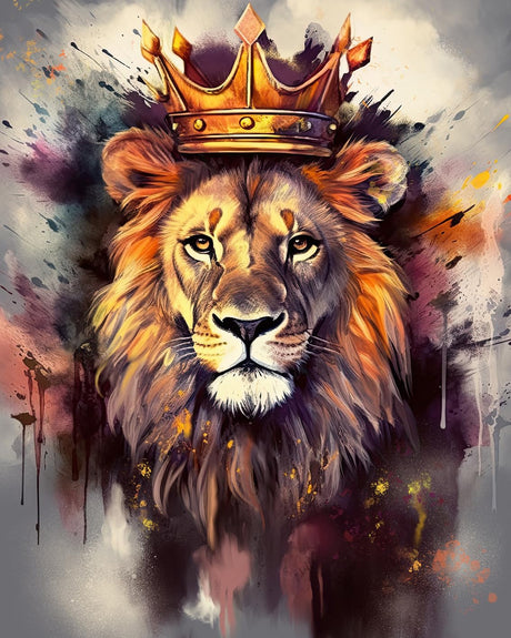 TUMOVO Lion Paint by Numbers, Crown and Lion Paint by Number for Adults, Paint by Numbers for Home Wall Decor, Colorful Animals Oil Painting with Brushes and Pigment, 16x20 Inch TUMOVO