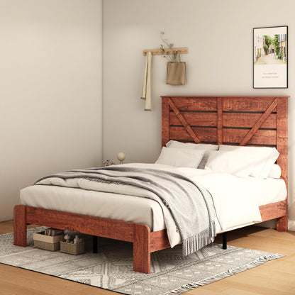 DSHADE Farmhouse Queen Bed Frame,Wooden Platform Bed Solid Wood Bed Frame with Headboard Mattress Foundation Noise Free,No Box Spring Needed and Easy Assembly (Queen)