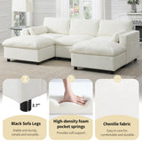 Merax 86.5" Sectional Sofa with Storage Pockets & Removable Ottomans, Cream 5 Seat U Shaped Sleeper Cloud Couch Set, Convertible L-Shaped Upholstered SofaBed for Living Room and Apartment, White Merax