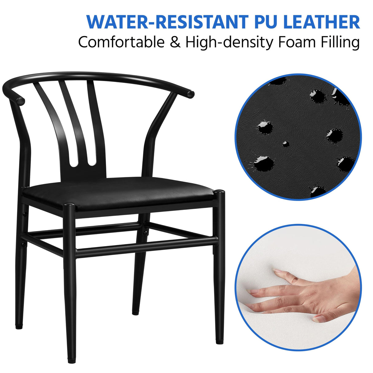 Yaheetech Leather Dining Chair 4pcs Mid-Century Modern Dining Chair with Backrest PU leather Seat Solid Metal Arm Chairs Black,Set of 4 Yaheetech