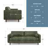SIMPLIHOME Morrison 89-inch Wide Sofa in Moss Green Genuine Leather, Mid-Century Modern Design Couch for Living Room, Single Bench Cushion, 2 Back Cushions, 2 Bolster Pillows SIMPLIHOME